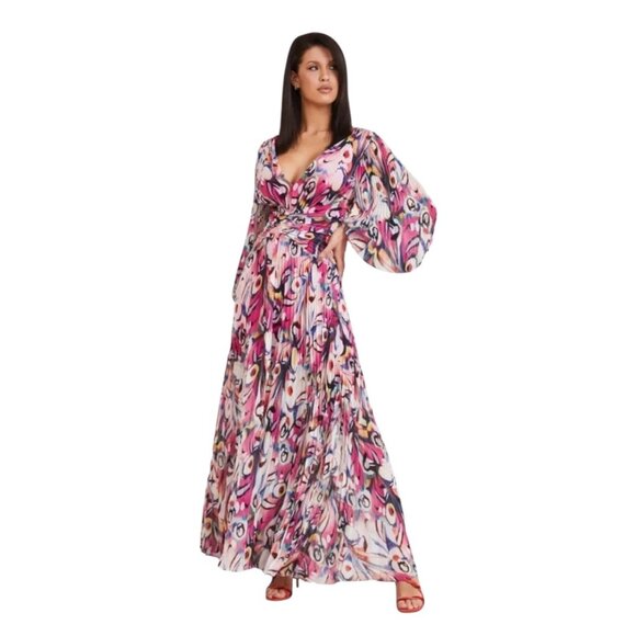 Marciano Wonderland Maxi Dress Pink Size 6 Chiffon Glam Beach Vacation Bohemian - Picture 1 of 16